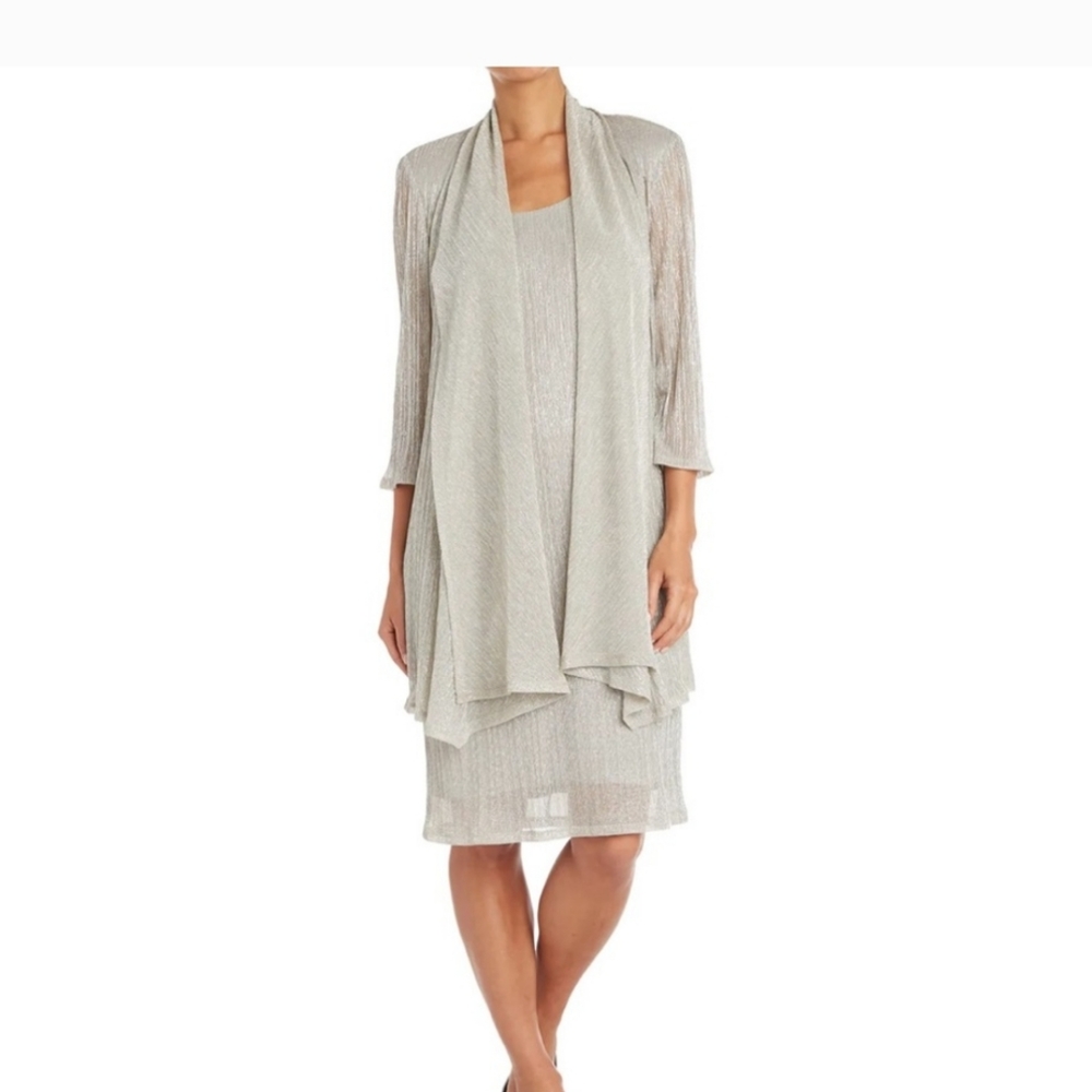 R&M richards 2 piece metallic shimmery dress cardigan